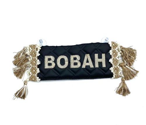 Карман Вован (черный с бежевой вышивкой, экокожа)