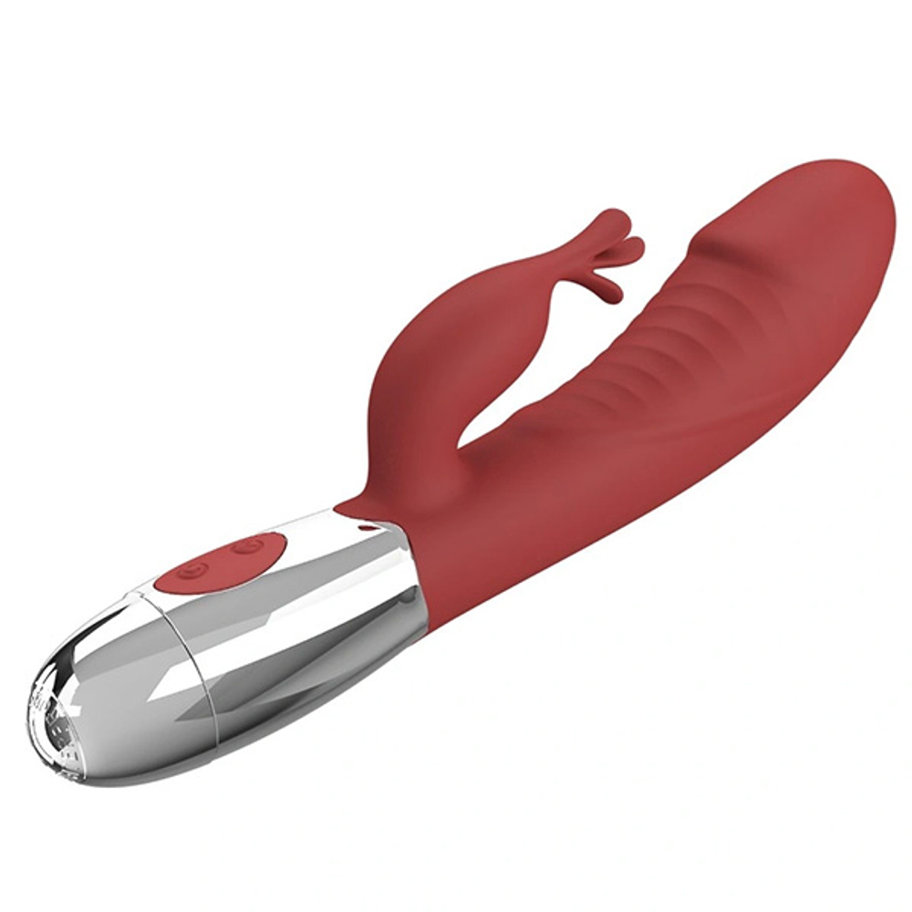 Красный вибратор-кролик 19,8см со стимулятором клитора Pretty Love Rasmussen Bunny Vibrator Red BW-500072DC