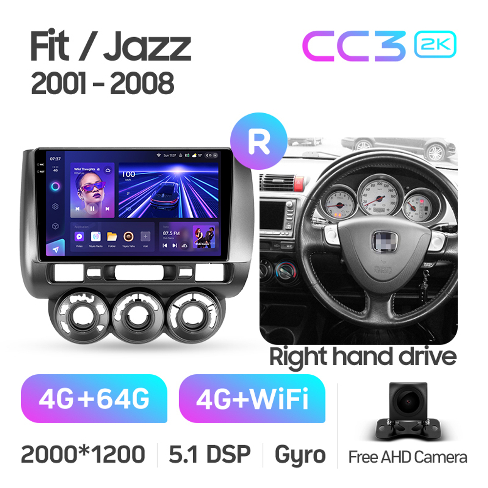 Teyes CC3 2K 9"для Honda Fit, Jazz 2001-2008 (прав)