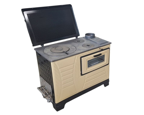 Печь отопительно-варочная Hosseven 4000  Беж. (с одной духовкой, c газовой горелкой и крышкой)