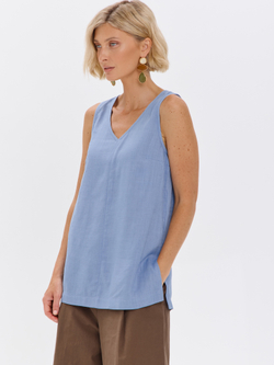 Удлиненный топ из льна с V-вырезом