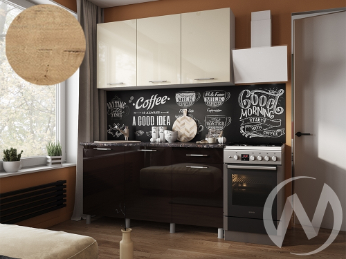 Кухня Нора 1.5м (корпус белый/ваниль; горький шоколад) 38мм дуб бунратти