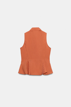 ZARA ЖИЛЕТ В ПОЛОСКУ С БАСКОЙ, МЕДНЫЙ