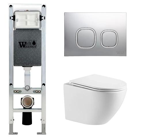 Унитаз с инсталляцией WeltWasser AMBERG 350 ST + MERZBACH 043 GL-WT + AMBERG RD-CR