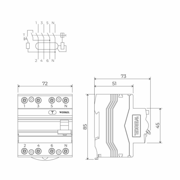 Устройство защитного отключения Werkel 3P+N 63A 30mА АС 6kА W914P636 4690389193200