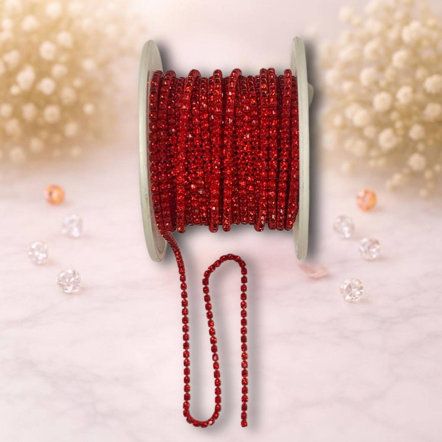 стразовая лента ,3мм ,цвет красный(1м)