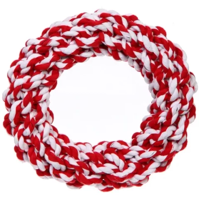 Игрушка-канат кольцо для всех пород собак «Счастливый хвост!», цвет красный/белый, d-16,5см 4,1см /230гр