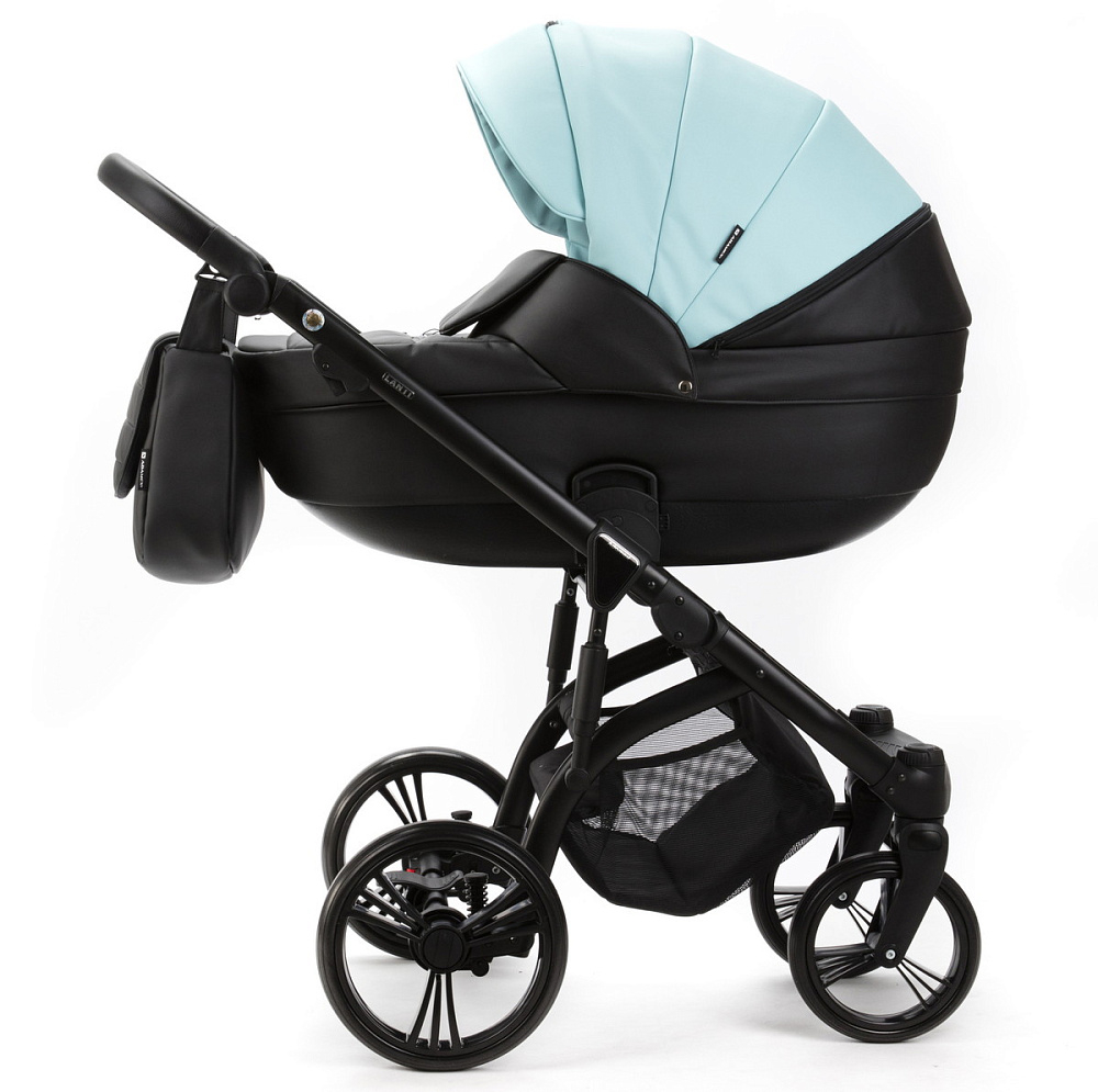 Детская коляска Adamex Lanti Deluxe 2 в 1 LN-SD111 (СВ.БИРЮЗОВАЯ.КОЖА + ЧЕРН.КОЖА)