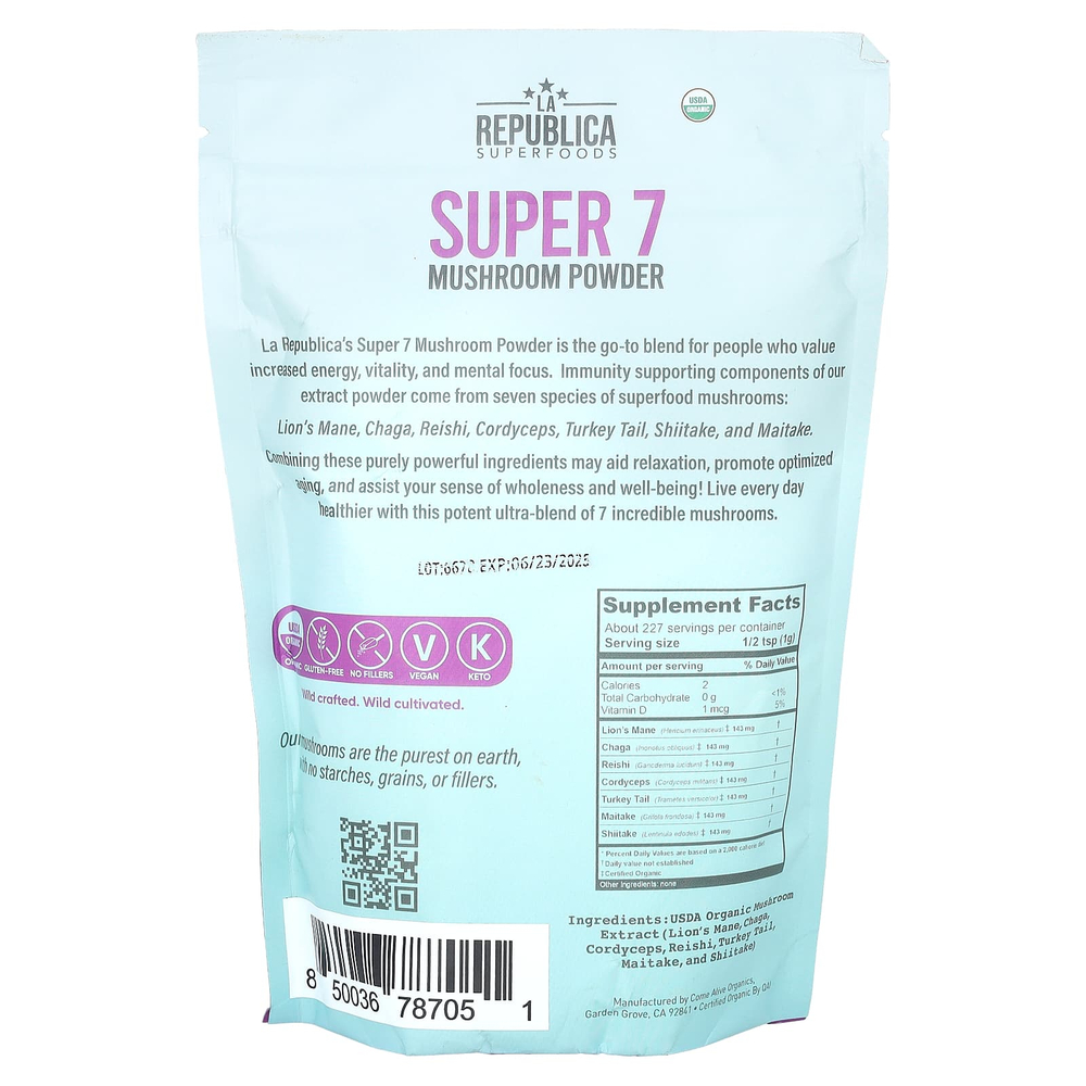 La Republica, Super 7, грибной порошок, 227 г (8 унций)