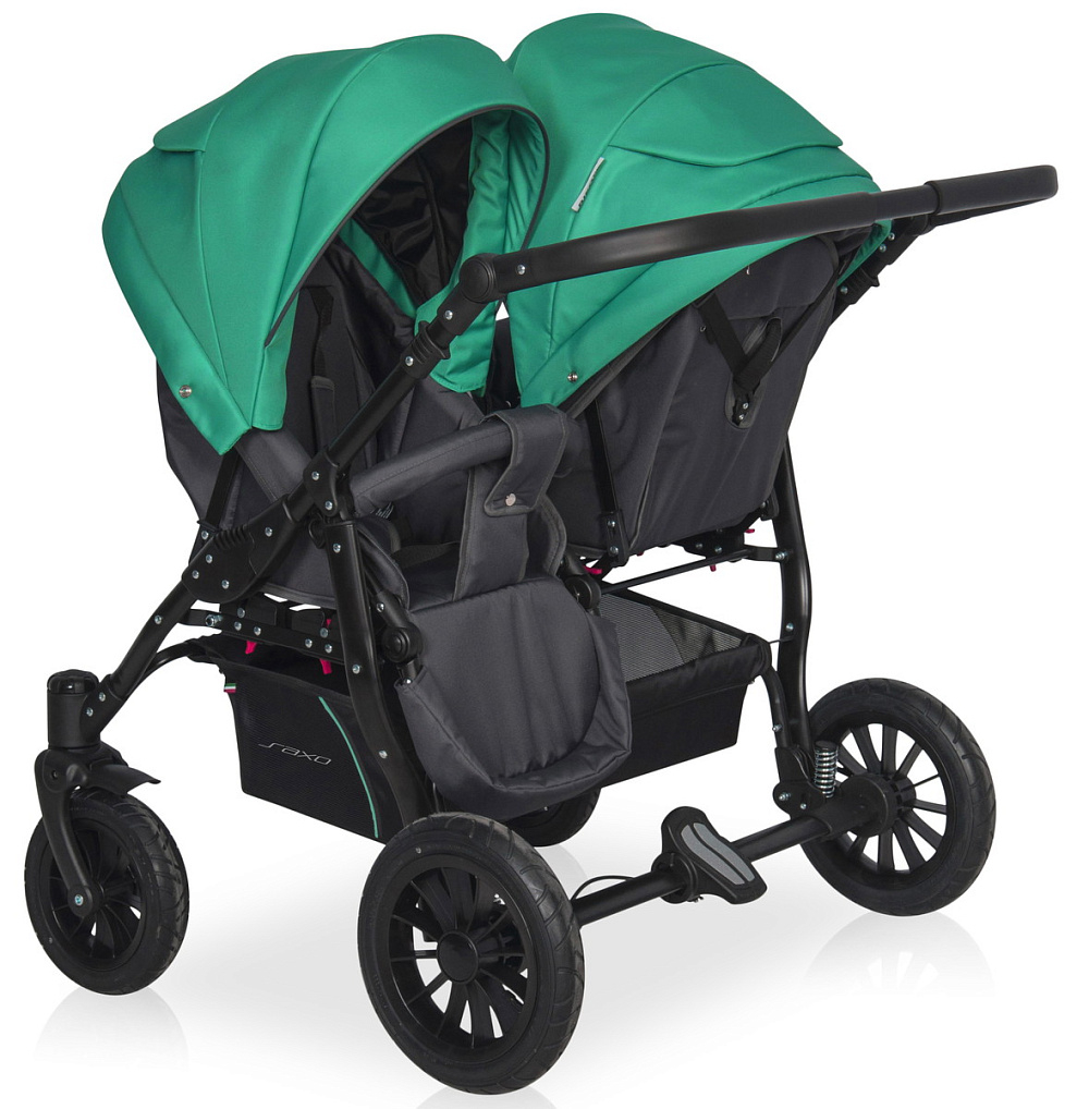 Детская коляска для двойни Riko Basic Saxo 2 в 1 01 бирюзовый-чёрный