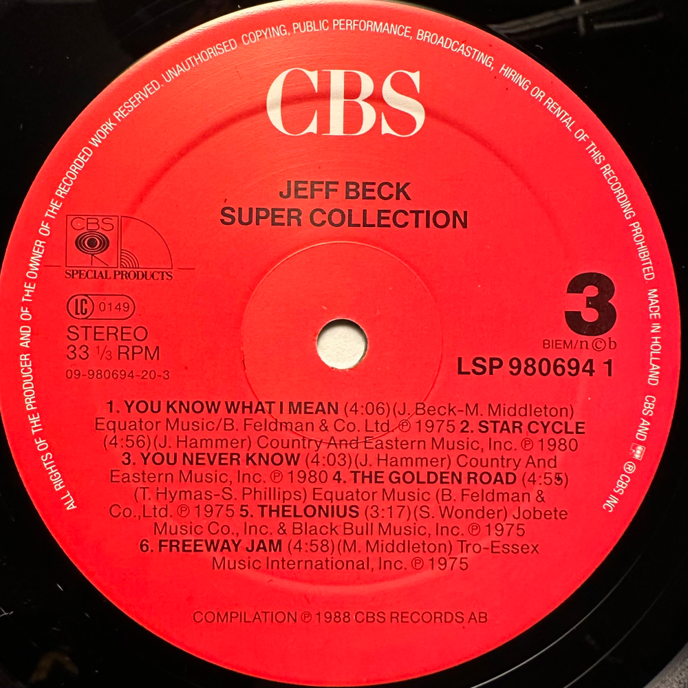 Jeff Beck - Super Collection 2LP (Голландия 1988г.)