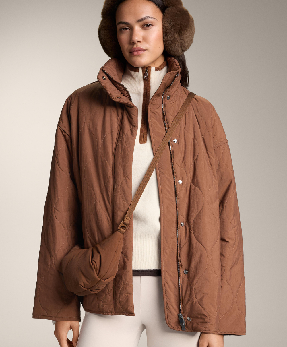 Oysho Свитер с высоким воротником и контрастными деталями, светлый экрю