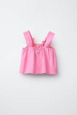 ZARA ТОП ИЗ ПОПЛИНА С ЦВЕТОЧНЫМ ПРИНТОМ, РОЗОВЫЙ