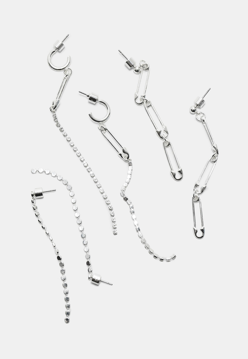 STRADIVARIUS Набор из 3 сережек-подвесок со стразами, серый