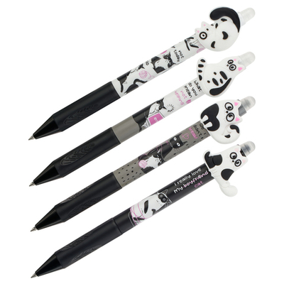 Ручка гелевая стираемая автоматическая "Funny cats" синяя, 0,5мм, корпус ассорти, с топпером