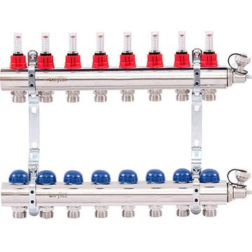 Коллектор Uni-Fitt 1"х3/4" 8 вых. из латуни с расходомерами и термостатическими вентилями 440E4308