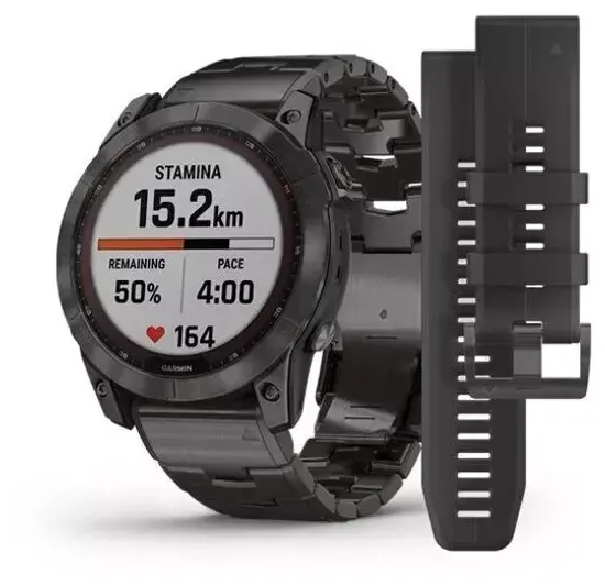 Garmin Fenix 7X Sapphire Solar титановый угольно-серый DLC с угольно-серым титановым DLC браслетом
