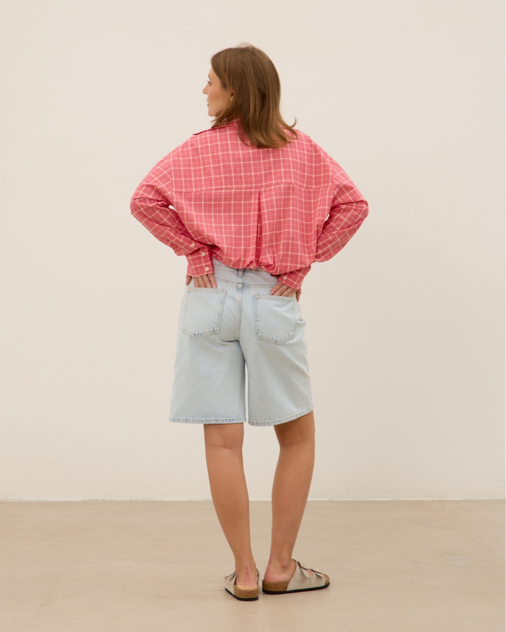 Рубашка из вареного хлопка, розовая