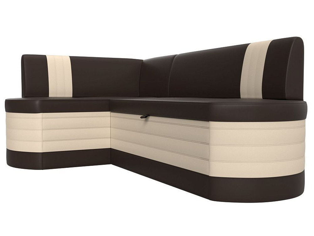 Диван кухонный угловой Токио левый угол, Коричневый\Бежевый, Экокожа, 28647L