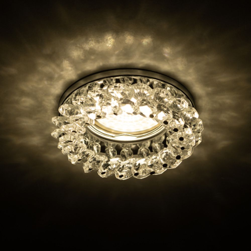 Светильник встраиваемый декоративный ЭРА DK16 CH/WH под лампу MR16 GU5.3 декор с хрусталиками прозрачный/хром | Декоративные встраиваемые светильники