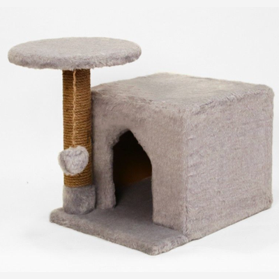 Когтеточка куб с мезонином джут 60х35х85 ø7 кд-14 серый