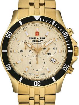 С браслетом Мужские наручные часы с золотым браслетом Swiss Alpine Military 7022.9111 chronograph 42mm 10ATM