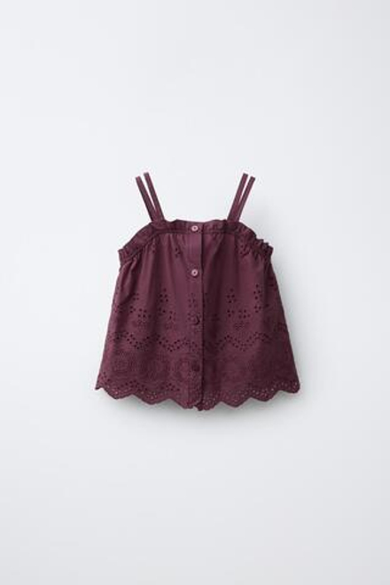 ZARA ТОП С ВЫШИВКОЙ ШИФФЛИ, ПУРПУРНЫЙ