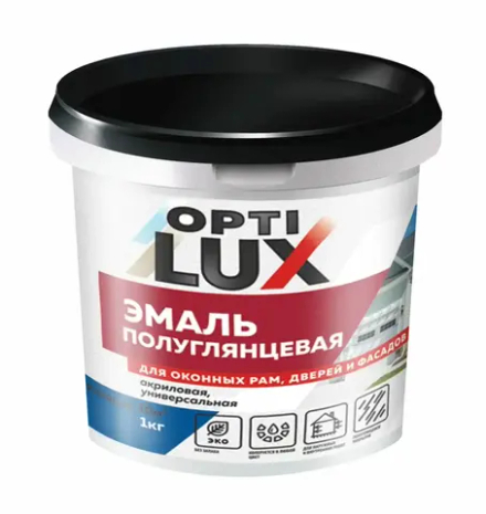 OPTILUX  Эмаль акриловая универсальная  Белая полуглянцевая 1кг (ИжСинтез)