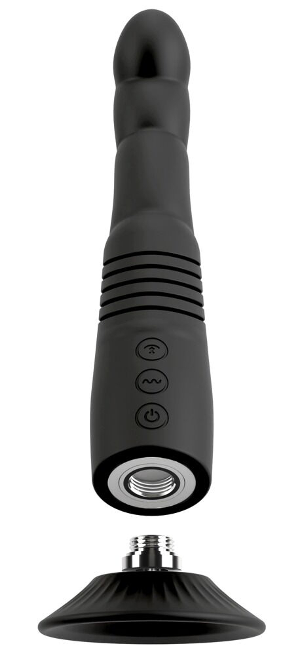 Черный вибратор с поступательными движениями G and P-Spot Thrusting Vibrator - 23 см.