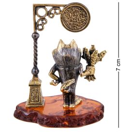 Народные промыслы AM-3923 Фигурка «Кот влюбленный кавалер» (латунь, янтарь)