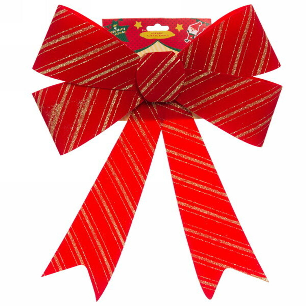 Бант на ёлку «Классика» золотая полоса 28*38 см, Красный