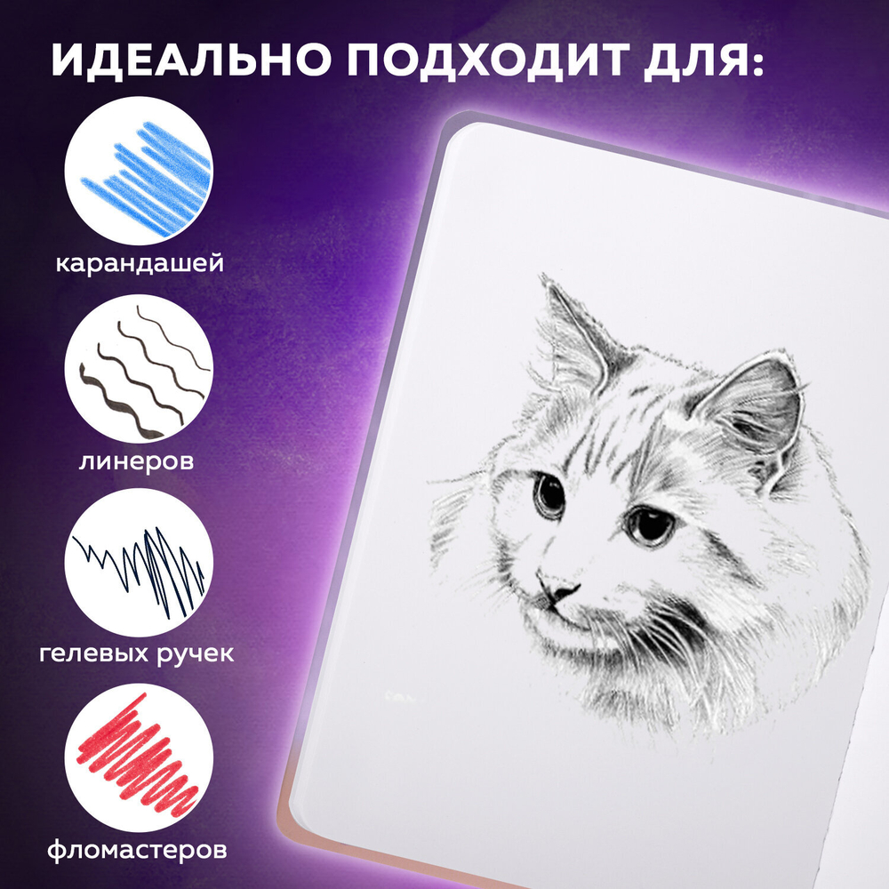 Скетчбук, белая бумага 80 г/м2, 145х203 мм, 80 л., резинка, твердый, BRAUBERG ART DEBUT "Корги", 114579