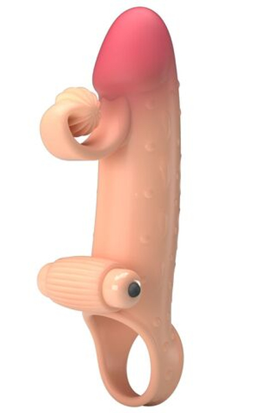 Телесная вибронасадка на пенис с подхватом мошонки - 20 см. (Цвет: телесный)