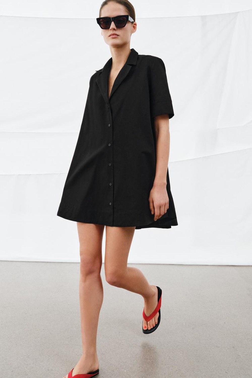 ZARA КОРОТКОЕ ПЛАТЬЕ ИЗ ПОПЛИНА — ZW COLLECTION, ЧЕРНЫЙ