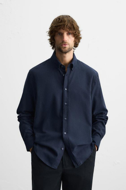 ZARА РУБАШКА ИЗ ХЛОПКОВОЙ ФЛАНЕЛИ, МОРСКОЙ СИНИЙ