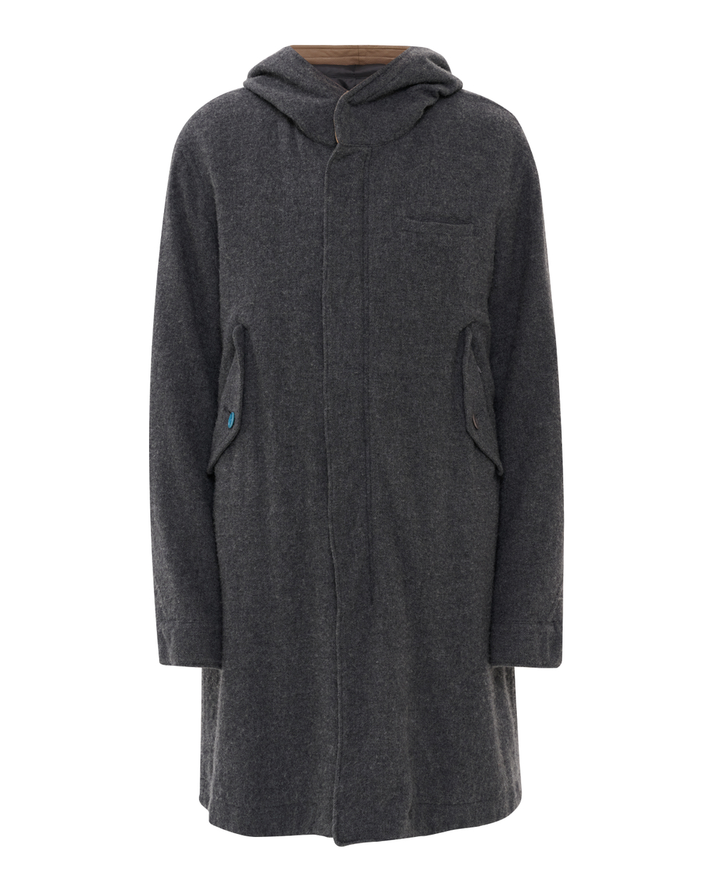 UNDERCOVER ПАЛЬТО СЕРОЕ С КАПЮШОНОМ ИЗ ШЕРСТИ