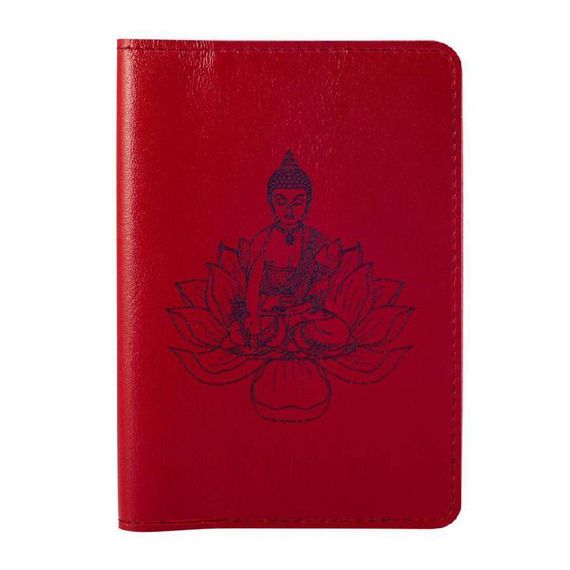 Купите обложку для паспорта Будда на цветке лотоса из кожи красного цвета.