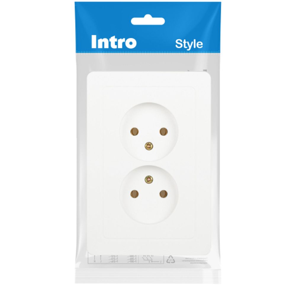 Розетка Intro Style 7-204-01 двойная без заземления 2х2P 16А-250В IP20 СУ белый