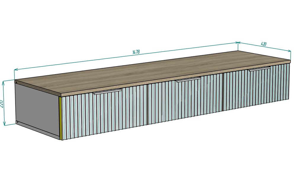 ТВ-тумба Салерно 3 (МДФ) SF-027 Лотос Белый Снег 8685 BS 148*42*22 см, Белый   Фиеста