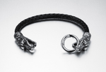 Мужской браслет из кожи и стали "Драконы" Steelman mn048
