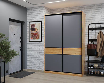 Шкаф-купе МАМА SLIM,125*60, Дуб вотан, Темно-серый