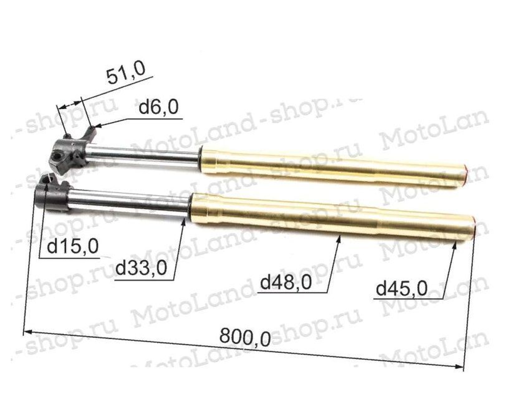 Амортизатор L=780 передний d45x48 (перья, компл.) Питбайк Разбор Apex 125 E