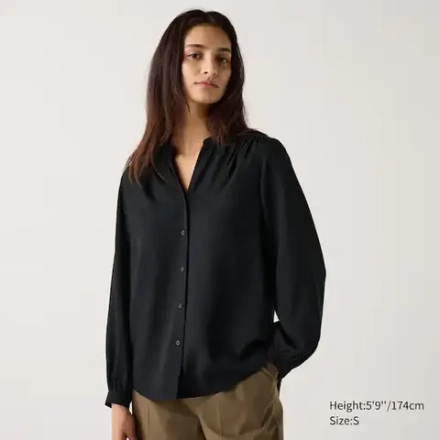 UNIQLO БЛУЗКА С ДЛИННЫМИ РУКАВАМИ, ЧЕРНЫЙ