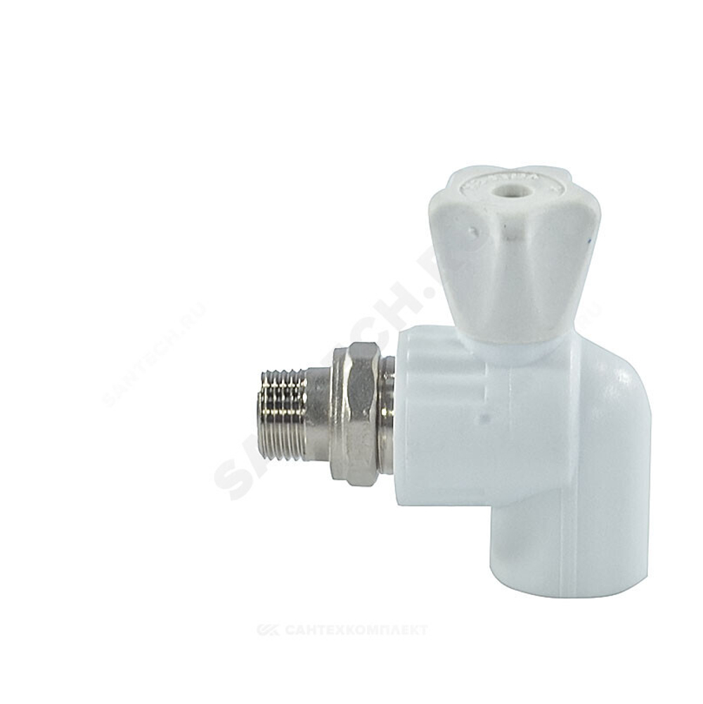Кран шаровой PP-R белый Дн 20х1/2" НР угловой для радиатора VALFEX 10148020