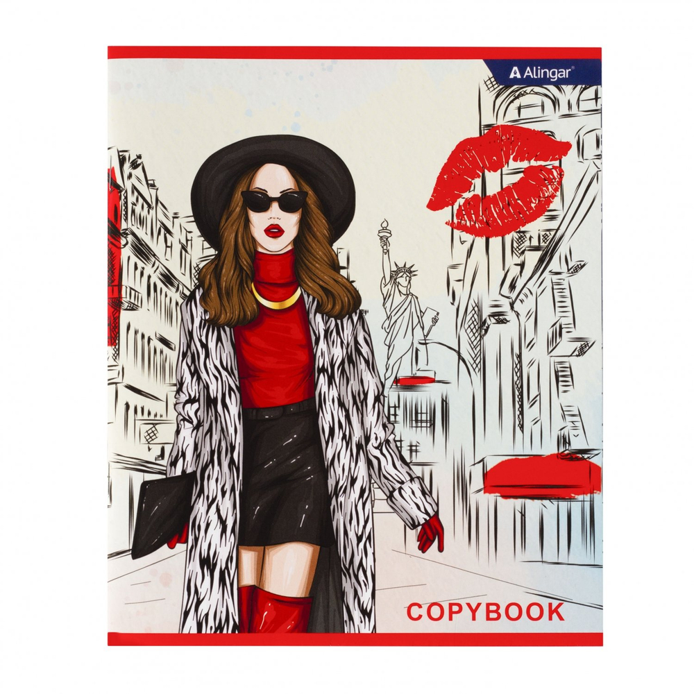 Тетрадь 48л., А5, клетка, Alingar "Girls in the city", скрепка, мелованный картон (стандарт), выб УФ лак, блок офсет, 4 дизайна в пленке т/у
