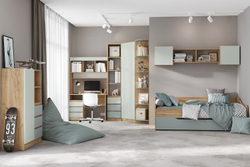 Стол письменный Челси Color, Мята темная, Сумеречный голубой, Дуб крафт