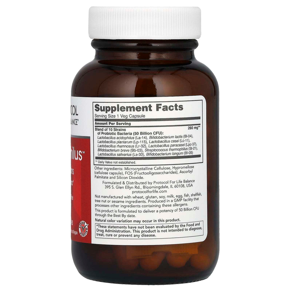 Protocol for Life Balance, ProtoDophilus, 50 млрд, 10 штаммов, 50 вегетарианских капсул