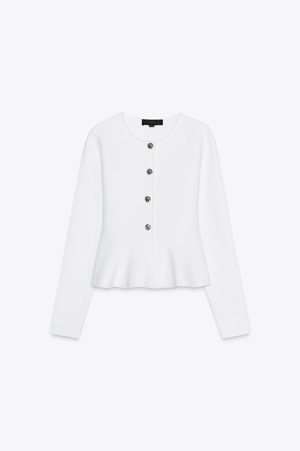 ZARA КАРДИГАН ИЗ ТОНКОГО ТРИКОТАЖА С БАСКОЙ, БЕЛЫЙ