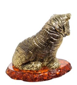 Народные промыслы AM-1526 Фигурка «Тигренок» (латунь, янтарь)