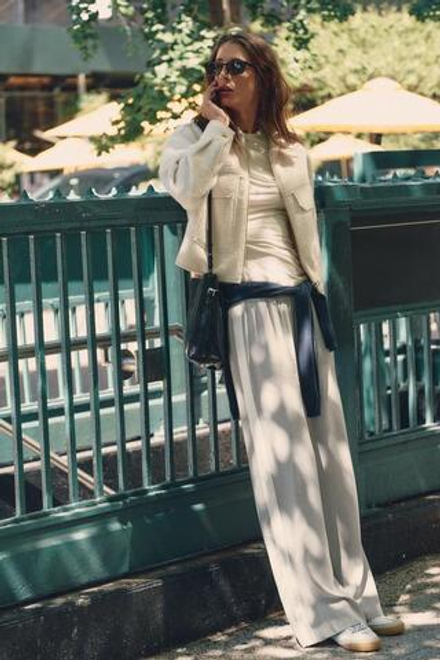 ZARA БРЮКИ WIDE-LEG С ПОЛОСАМИ ПО БОКАМ, СВЕТЛО-СЕРЫЙ